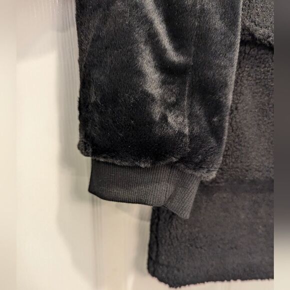 New Eden Society Womens Black sherpa Jacket Coat snap button Pockets Hooded sz S - Picture 4 of 12